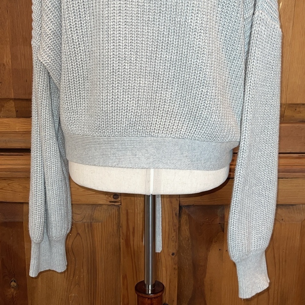 LUMIERE Gray Relaxed Fit Gray Cropped Balloon Sleeve Sweater Sz. L - Picture 6 of 15